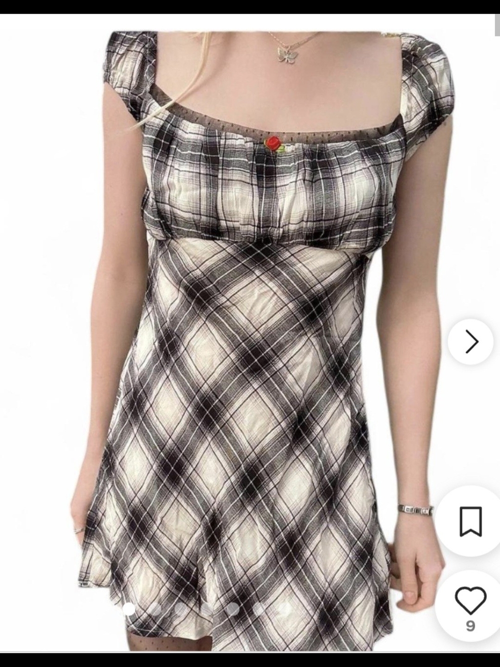 Kimchi Blue Black and Cream Plaid Babydoll Mini Dress